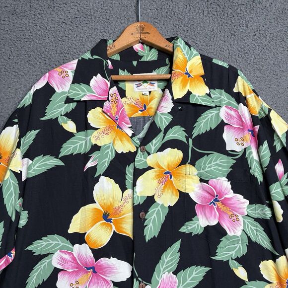 Vtg Loop Collar Hawaiian Shirt Floral Mens XL Rayon Made in USA Rockabilly - Picture 2 of 13